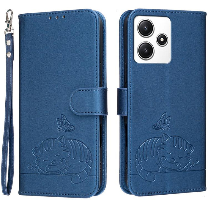 Funda para teléfono de piel vegana con estampado RFID de mariposa y gato, con correa., For Redmi 12 4G / 5G, For Redmi K70