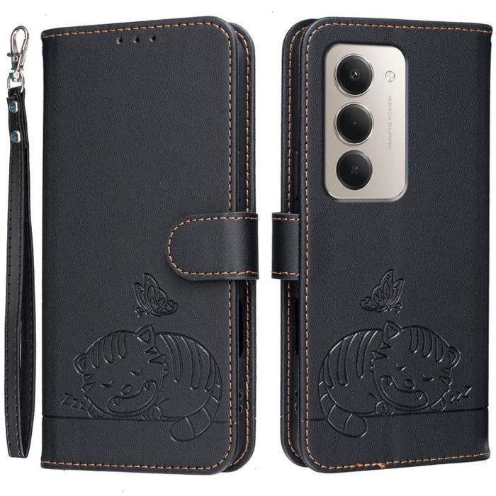 Funda para teléfono de piel vegana con estampado RFID de mariposa y gato, con correa., For Redmi 15a 5G, For Redmi A7 Pro 4G 171mm, For Redmi Turbo 5 Max / Poco X8 Pro Max 5G, For Redmi Turbo 5 / Poco X8 Pro 5G, For Redmi K90 ProMax / Poco F8 Ultra    ...