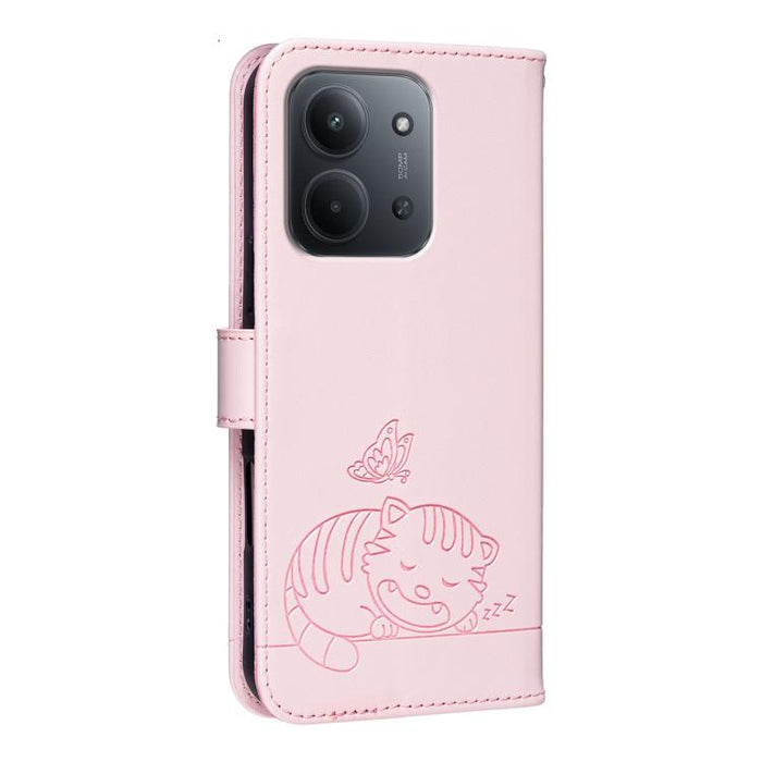 Funda para teléfono de piel vegana con estampado RFID de mariposa y gato, con correa., For Redmi 15C 5G / 4G Global 171mm, For Redmi 15C 5G / 4G EU 173mm, For Redmi A5 4G 173.3mm, For Redmi A5 4G 171.7mm, For Redmi Note 14 4G 164.84mm                  ...