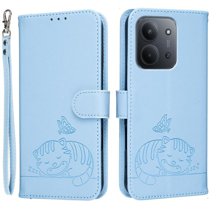 Funda para teléfono de piel vegana con estampado RFID de mariposa y gato, con correa., For Redmi 15C 5G / 4G Global 171mm, For Redmi 15C 5G / 4G EU 173mm, For Redmi A5 4G 173.3mm, For Redmi A5 4G 171.7mm, For Redmi Note 14 4G 164.84mm                  ...
