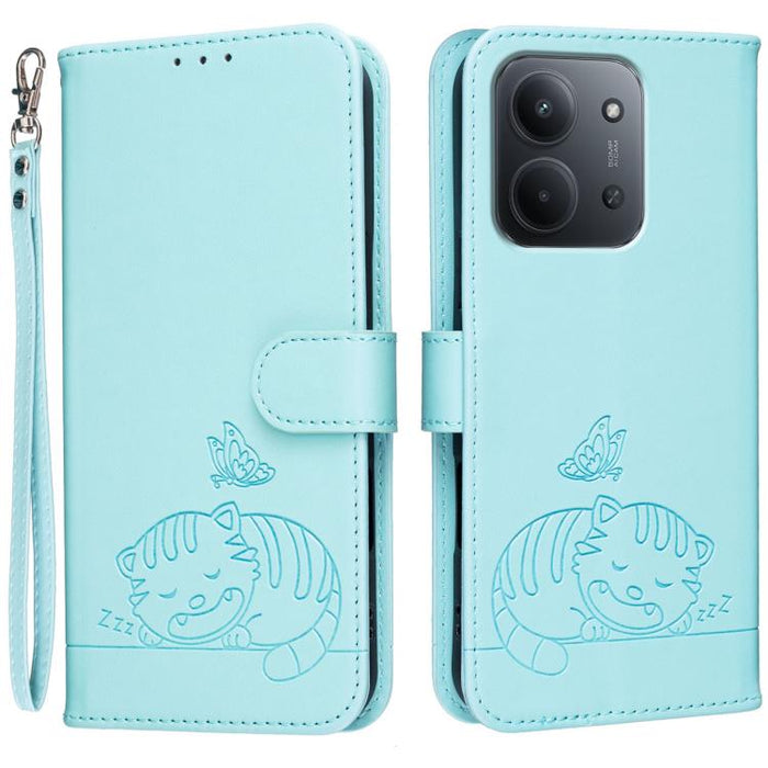 Funda para teléfono de piel vegana con estampado RFID de mariposa y gato, con correa., For Redmi 15C 5G / 4G Global 171mm, For Redmi 15C 5G / 4G EU 173mm, For Redmi A5 4G 173.3mm, For Redmi A5 4G 171.7mm, For Redmi Note 14 4G 164.84mm                  ...