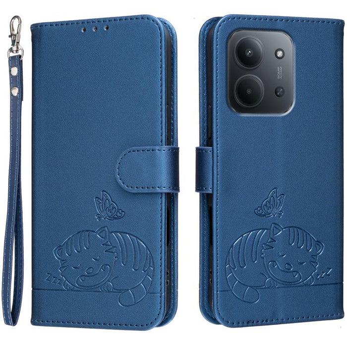 Funda para teléfono de piel vegana con estampado RFID de mariposa y gato, con correa., For Redmi 15C 5G / 4G Global 171mm, For Redmi 15C 5G / 4G EU 173mm, For Redmi A5 4G 173.3mm, For Redmi A5 4G 171.7mm, For Redmi Note 14 4G 164.84mm                  ...