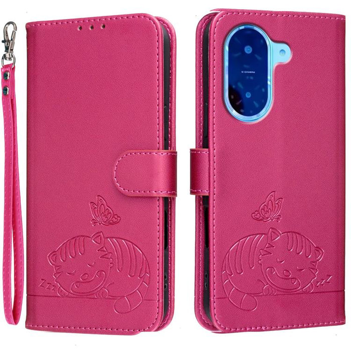 Funda para teléfono de piel vegana con estampado RFID de mariposa y gato, con correa., For Redmi 15C 5G / 4G Global 171mm, For Redmi 15C 5G / 4G EU 173mm, For Redmi A5 4G 173.3mm, For Redmi A5 4G 171.7mm, For Redmi Note 14 4G 164.84mm                  ...