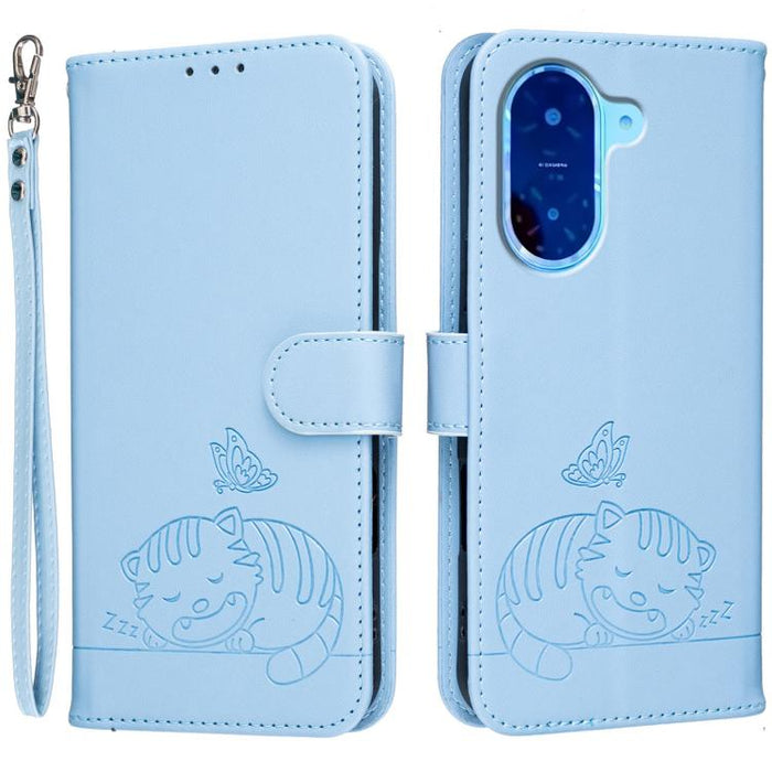 Funda para teléfono de piel vegana con estampado RFID de mariposa y gato, con correa., For Redmi 15C 5G / 4G Global 171mm, For Redmi 15C 5G / 4G EU 173mm, For Redmi A5 4G 173.3mm, For Redmi A5 4G 171.7mm, For Redmi Note 14 4G 164.84mm                  ...