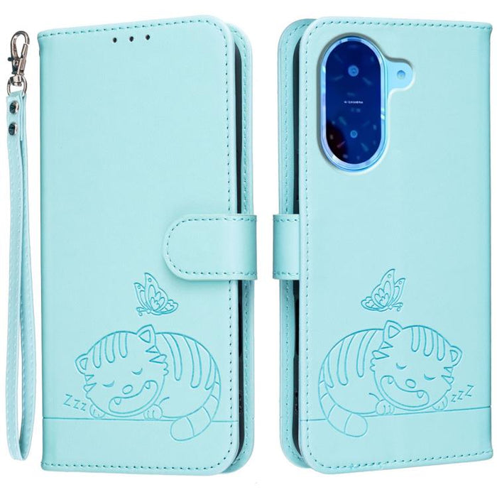 Funda para teléfono de piel vegana con estampado RFID de mariposa y gato, con correa., For Redmi 15C 5G / 4G Global 171mm, For Redmi 15C 5G / 4G EU 173mm, For Redmi A5 4G 173.3mm, For Redmi A5 4G 171.7mm, For Redmi Note 14 4G 164.84mm                  ...