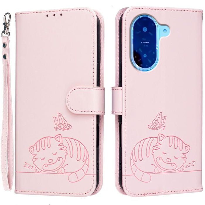 Funda para teléfono de piel vegana con estampado RFID de mariposa y gato, con correa., For Redmi 15C 5G / 4G Global 171mm, For Redmi 15C 5G / 4G EU 173mm, For Redmi A5 4G 173.3mm, For Redmi A5 4G 171.7mm, For Redmi Note 14 4G 164.84mm                  ...