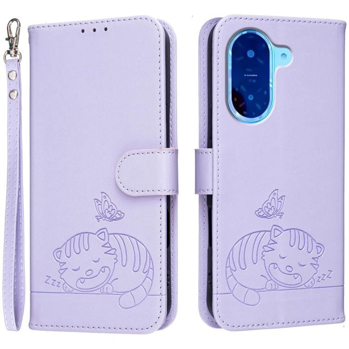 Funda para teléfono de piel vegana con estampado RFID de mariposa y gato, con correa., For Redmi 15C 5G / 4G Global 171mm, For Redmi 15C 5G / 4G EU 173mm, For Redmi A5 4G 173.3mm, For Redmi A5 4G 171.7mm, For Redmi Note 14 4G 164.84mm                  ...