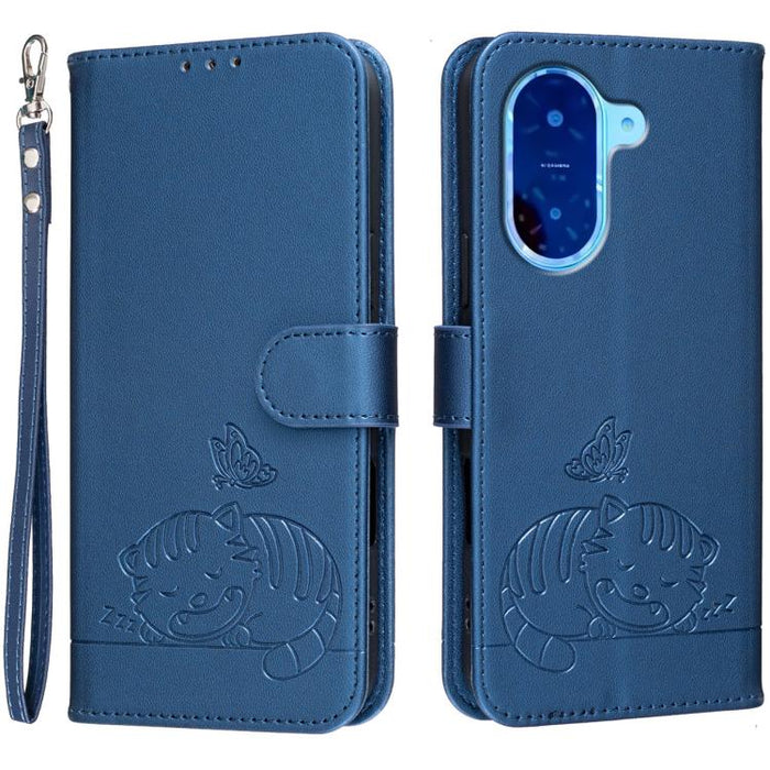 Funda para teléfono de piel vegana con estampado RFID de mariposa y gato, con correa., For Redmi 15C 5G / 4G Global 171mm, For Redmi 15C 5G / 4G EU 173mm, For Redmi A5 4G 173.3mm, For Redmi A5 4G 171.7mm, For Redmi Note 14 4G 164.84mm                  ...