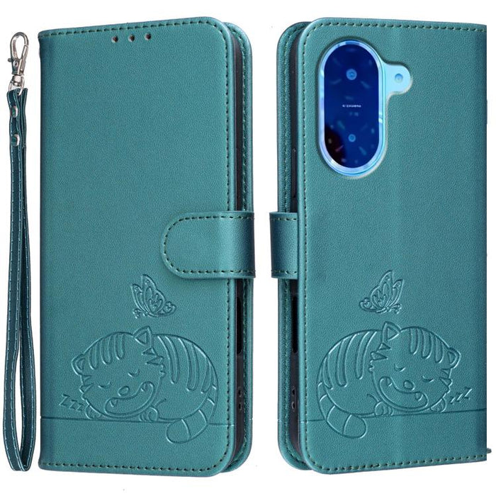 Funda para teléfono de piel vegana con estampado RFID de mariposa y gato, con correa., For Redmi 15C 5G / 4G Global 171mm, For Redmi 15C 5G / 4G EU 173mm, For Redmi A5 4G 173.3mm, For Redmi A5 4G 171.7mm, For Redmi Note 14 4G 164.84mm                  ...