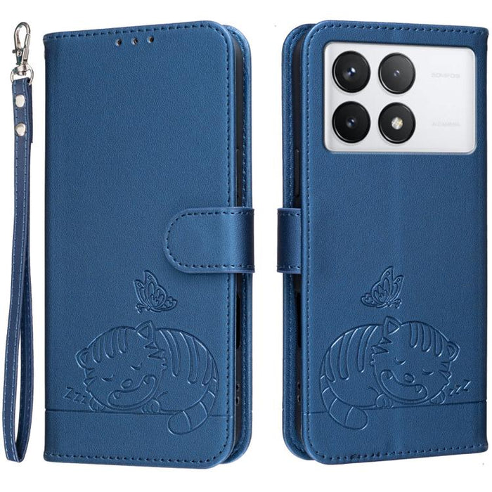 Funda para teléfono de piel vegana con estampado RFID de mariposa y gato, con correa., For Redmi 12 4G / 5G, For Redmi K70
