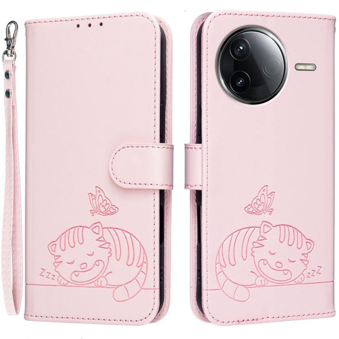 Funda para teléfono de piel vegana con estampado RFID de mariposa y gato, con correa., For Redmi 15C 5G / 4G Global 171mm, For Redmi 15C 5G / 4G EU 173mm, For Redmi A5 4G 173.3mm, For Redmi A5 4G 171.7mm, For Redmi Note 14 4G 164.84mm                  ...