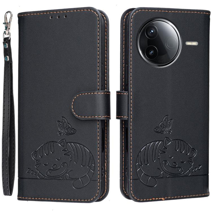 Funda para teléfono de piel vegana con estampado RFID de mariposa y gato, con correa., For Redmi 15C 5G / 4G Global 171mm, For Redmi 15C 5G / 4G EU 173mm, For Redmi A5 4G 173.3mm, For Redmi A5 4G 171.7mm, For Redmi Note 14 4G 164.84mm                  ...