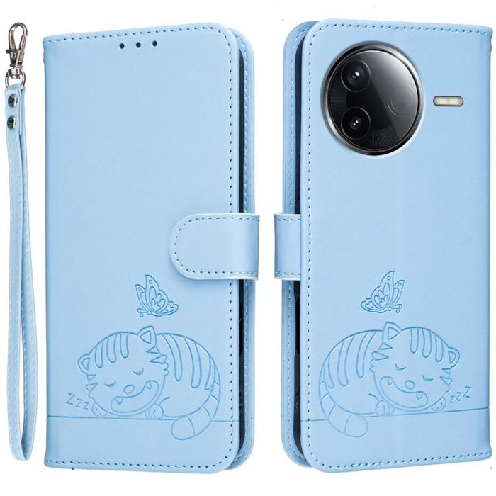 Funda para teléfono de piel vegana con estampado RFID de mariposa y gato, con correa., For Redmi 15C 5G / 4G Global 171mm, For Redmi 15C 5G / 4G EU 173mm, For Redmi A5 4G 173.3mm, For Redmi A5 4G 171.7mm, For Redmi Note 14 4G 164.84mm                  ...