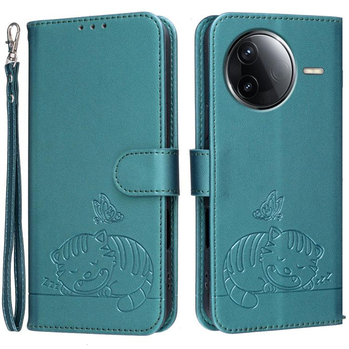 Funda para teléfono de piel vegana con estampado RFID de mariposa y gato, con correa., For Redmi 15C 5G / 4G Global 171mm, For Redmi 15C 5G / 4G EU 173mm, For Redmi A5 4G 173.3mm, For Redmi A5 4G 171.7mm, For Redmi Note 14 4G 164.84mm                  ...