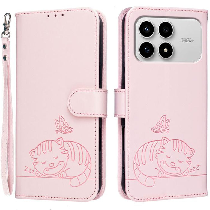 Funda para teléfono de piel vegana con estampado RFID de mariposa y gato, con correa., For Redmi 15a 5G, For Redmi A7 Pro 4G 171mm, For Redmi Turbo 5 Max / Poco X8 Pro Max 5G, For Redmi Turbo 5 / Poco X8 Pro 5G, For Redmi K90 ProMax / Poco F8 Ultra    ...