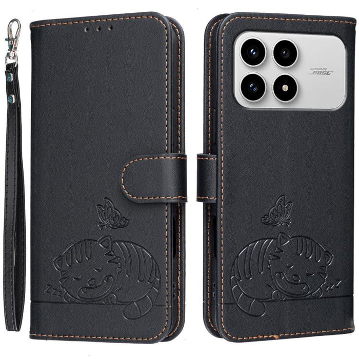 Funda para teléfono de piel vegana con estampado RFID de mariposa y gato, con correa., For Redmi 15a 5G, For Redmi A7 Pro 4G 171mm, For Redmi Turbo 5 Max / Poco X8 Pro Max 5G, For Redmi Turbo 5 / Poco X8 Pro 5G, For Redmi K90 ProMax / Poco F8 Ultra    ...