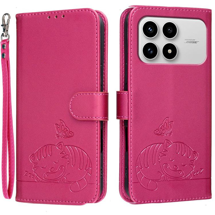 Funda para teléfono de piel vegana con estampado RFID de mariposa y gato, con correa., For Redmi 15a 5G, For Redmi A7 Pro 4G 171mm, For Redmi Turbo 5 Max / Poco X8 Pro Max 5G, For Redmi Turbo 5 / Poco X8 Pro 5G, For Redmi K90 ProMax / Poco F8 Ultra    ...