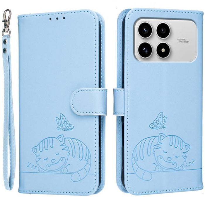 Funda para teléfono de piel vegana con estampado RFID de mariposa y gato, con correa., For Redmi 15a 5G, For Redmi A7 Pro 4G 171mm, For Redmi Turbo 5 Max / Poco X8 Pro Max 5G, For Redmi Turbo 5 / Poco X8 Pro 5G, For Redmi K90 ProMax / Poco F8 Ultra    ...