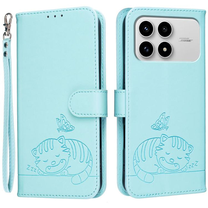 Funda para teléfono de piel vegana con estampado RFID de mariposa y gato, con correa., For Redmi 15a 5G, For Redmi A7 Pro 4G 171mm, For Redmi Turbo 5 Max / Poco X8 Pro Max 5G, For Redmi Turbo 5 / Poco X8 Pro 5G, For Redmi K90 ProMax / Poco F8 Ultra    ...