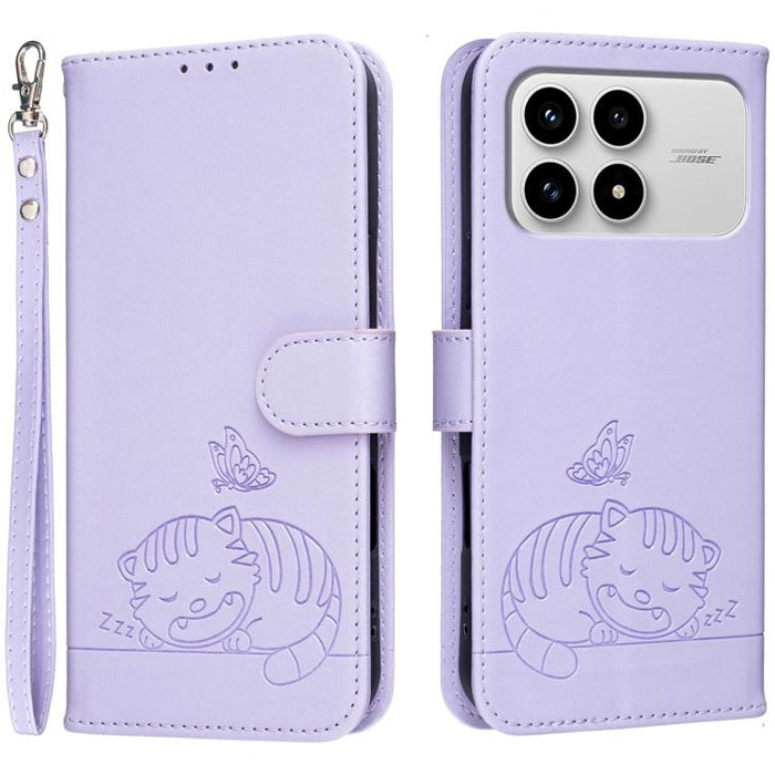 Funda para teléfono de piel vegana con estampado RFID de mariposa y gato, con correa., For Redmi 15a 5G, For Redmi A7 Pro 4G 171mm, For Redmi Turbo 5 Max / Poco X8 Pro Max 5G, For Redmi Turbo 5 / Poco X8 Pro 5G, For Redmi K90 ProMax / Poco F8 Ultra    ...