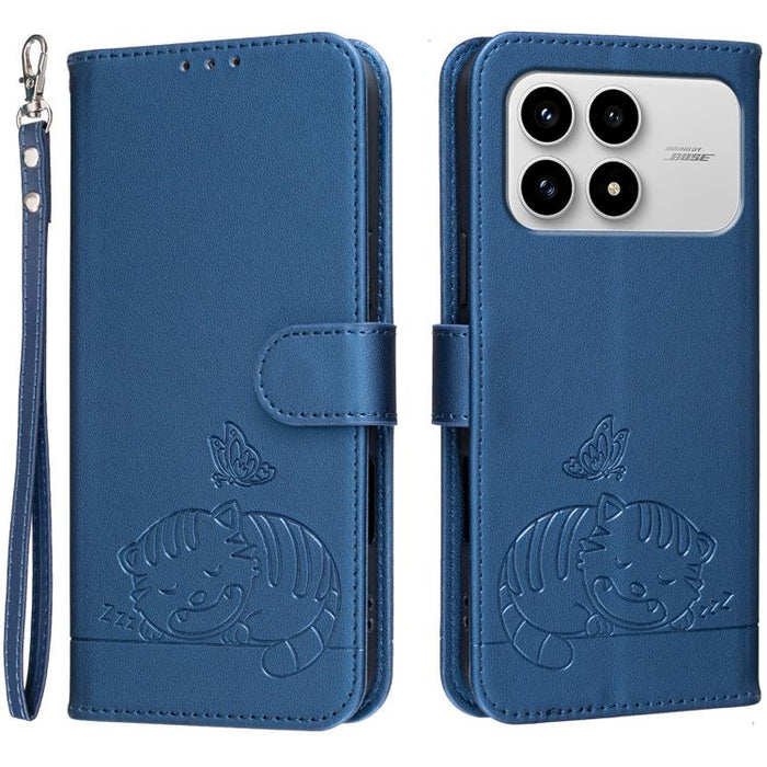 Funda para teléfono de piel vegana con estampado RFID de mariposa y gato, con correa., For Redmi 15a 5G, For Redmi A7 Pro 4G 171mm, For Redmi Turbo 5 Max / Poco X8 Pro Max 5G, For Redmi Turbo 5 / Poco X8 Pro 5G, For Redmi K90 ProMax / Poco F8 Ultra    ...