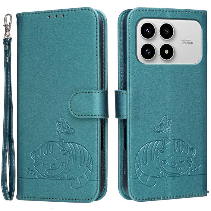 Funda para teléfono de piel vegana con estampado RFID de mariposa y gato, con correa., For Redmi 15a 5G, For Redmi A7 Pro 4G 171mm, For Redmi Turbo 5 Max / Poco X8 Pro Max 5G, For Redmi Turbo 5 / Poco X8 Pro 5G, For Redmi K90 ProMax / Poco F8 Ultra    ...