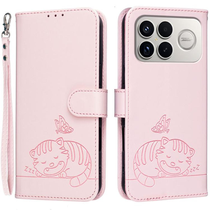 Funda para teléfono de piel vegana con estampado RFID de mariposa y gato, con correa., For Redmi 15a 5G, For Redmi A7 Pro 4G 171mm, For Redmi Turbo 5 Max / Poco X8 Pro Max 5G, For Redmi Turbo 5 / Poco X8 Pro 5G, For Redmi K90 ProMax / Poco F8 Ultra    ...