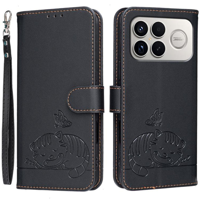 Funda para teléfono de piel vegana con estampado RFID de mariposa y gato, con correa., For Redmi 15a 5G, For Redmi A7 Pro 4G 171mm, For Redmi Turbo 5 Max / Poco X8 Pro Max 5G, For Redmi Turbo 5 / Poco X8 Pro 5G, For Redmi K90 ProMax / Poco F8 Ultra    ...