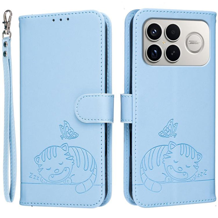 Funda para teléfono de piel vegana con estampado RFID de mariposa y gato, con correa., For Redmi 15a 5G, For Redmi A7 Pro 4G 171mm, For Redmi Turbo 5 Max / Poco X8 Pro Max 5G, For Redmi Turbo 5 / Poco X8 Pro 5G, For Redmi K90 ProMax / Poco F8 Ultra    ...
