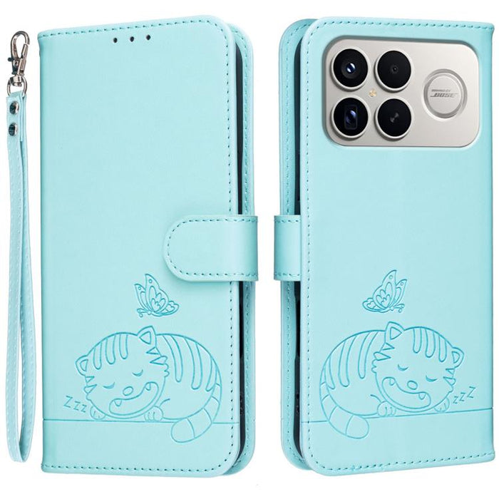 Funda para teléfono de piel vegana con estampado RFID de mariposa y gato, con correa., For Redmi 15a 5G, For Redmi A7 Pro 4G 171mm, For Redmi Turbo 5 Max / Poco X8 Pro Max 5G, For Redmi Turbo 5 / Poco X8 Pro 5G, For Redmi K90 ProMax / Poco F8 Ultra    ...