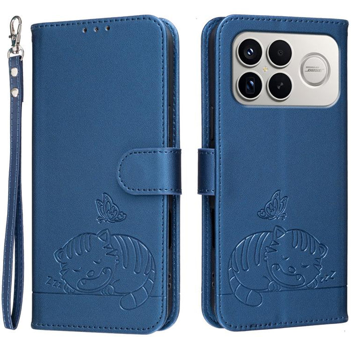 Funda para teléfono de piel vegana con estampado RFID de mariposa y gato, con correa., For Redmi 15a 5G, For Redmi A7 Pro 4G 171mm, For Redmi Turbo 5 Max / Poco X8 Pro Max 5G, For Redmi Turbo 5 / Poco X8 Pro 5G, For Redmi K90 ProMax / Poco F8 Ultra    ...