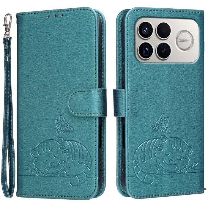 Funda para teléfono de piel vegana con estampado RFID de mariposa y gato, con correa., For Redmi 15a 5G, For Redmi A7 Pro 4G 171mm, For Redmi Turbo 5 Max / Poco X8 Pro Max 5G, For Redmi Turbo 5 / Poco X8 Pro 5G, For Redmi K90 ProMax / Poco F8 Ultra    ...