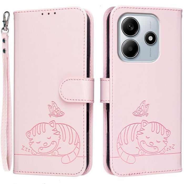 Funda para teléfono de piel vegana con estampado RFID de mariposa y gato, con correa., For Redmi 15C 5G / 4G Global 171mm, For Redmi 15C 5G / 4G EU 173mm, For Redmi A5 4G 173.3mm, For Redmi A5 4G 171.7mm, For Redmi Note 14 4G 164.84mm                  ...