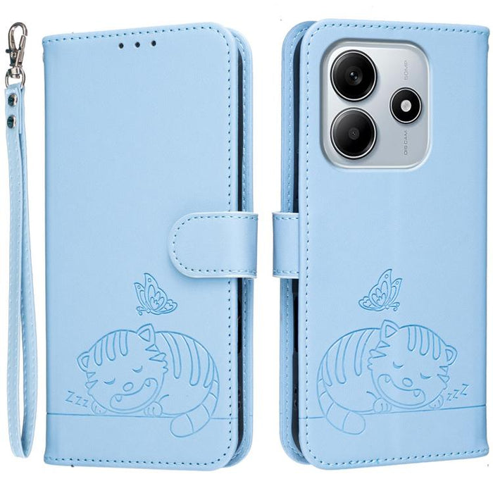 Funda para teléfono de piel vegana con estampado RFID de mariposa y gato, con correa., For Redmi 15C 5G / 4G Global 171mm, For Redmi 15C 5G / 4G EU 173mm, For Redmi A5 4G 173.3mm, For Redmi A5 4G 171.7mm, For Redmi Note 14 4G 164.84mm                  ...