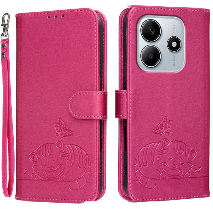 Funda para teléfono de piel vegana con estampado RFID de mariposa y gato, con correa., For Redmi 15C 5G / 4G Global 171mm, For Redmi 15C 5G / 4G EU 173mm, For Redmi A5 4G 173.3mm, For Redmi A5 4G 171.7mm, For Redmi Note 14 4G 164.84mm                  ...