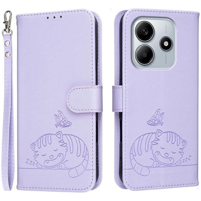 Funda para teléfono de piel vegana con estampado RFID de mariposa y gato, con correa., For Redmi 15C 5G / 4G Global 171mm, For Redmi 15C 5G / 4G EU 173mm, For Redmi A5 4G 173.3mm, For Redmi A5 4G 171.7mm, For Redmi Note 14 4G 164.84mm                  ...