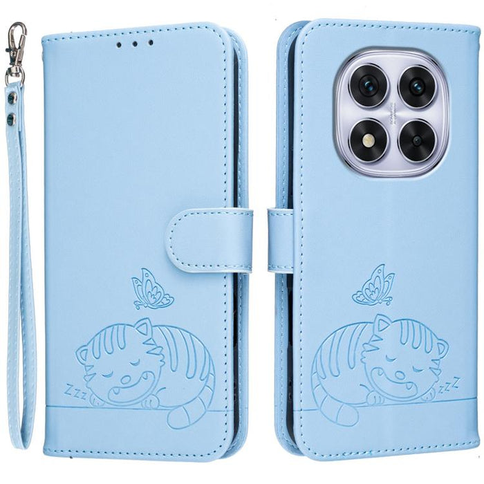 Funda para teléfono de piel vegana con estampado RFID de mariposa y gato, con correa., For Redmi 15C 5G / 4G Global 171mm, For Redmi 15C 5G / 4G EU 173mm, For Redmi A5 4G 173.3mm, For Redmi A5 4G 171.7mm, For Redmi Note 14 4G 164.84mm                  ...