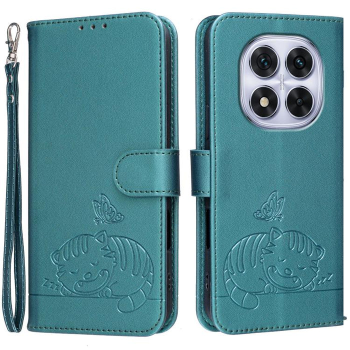 Funda para teléfono de piel vegana con estampado RFID de mariposa y gato, con correa., For Redmi 15C 5G / 4G Global 171mm, For Redmi 15C 5G / 4G EU 173mm, For Redmi A5 4G 173.3mm, For Redmi A5 4G 171.7mm, For Redmi Note 14 4G 164.84mm                  ...