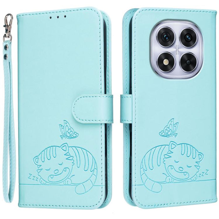 Funda para teléfono de piel vegana con estampado RFID de mariposa y gato, con correa., For Redmi 15C 5G / 4G Global 171mm, For Redmi 15C 5G / 4G EU 173mm, For Redmi A5 4G 173.3mm, For Redmi A5 4G 171.7mm, For Redmi Note 14 4G 164.84mm                  ...
