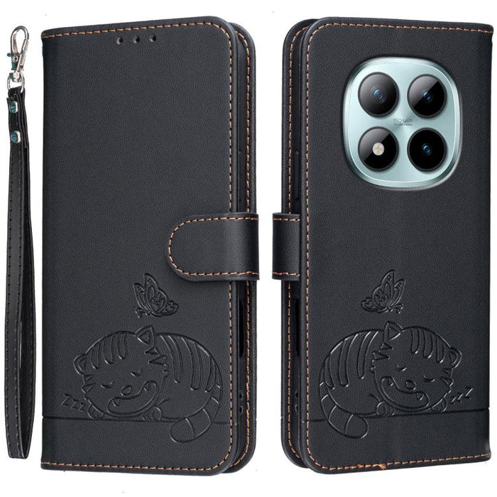 Funda para teléfono de piel vegana con estampado RFID de mariposa y gato, con correa., For Redmi 15a 5G, For Redmi A7 Pro 4G 171mm, For Redmi Turbo 5 Max / Poco X8 Pro Max 5G, For Redmi Turbo 5 / Poco X8 Pro 5G, For Redmi K90 ProMax / Poco F8 Ultra    ...