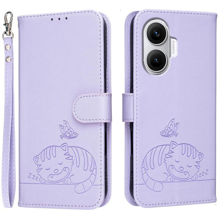 Funda para teléfono de piel vegana con estampado RFID de mariposa y gato, con correa., For Redmi 15C 5G / 4G Global 171mm, For Redmi 15C 5G / 4G EU 173mm, For Redmi A5 4G 173.3mm, For Redmi A5 4G 171.7mm, For Redmi Note 14 4G 164.84mm                  ...