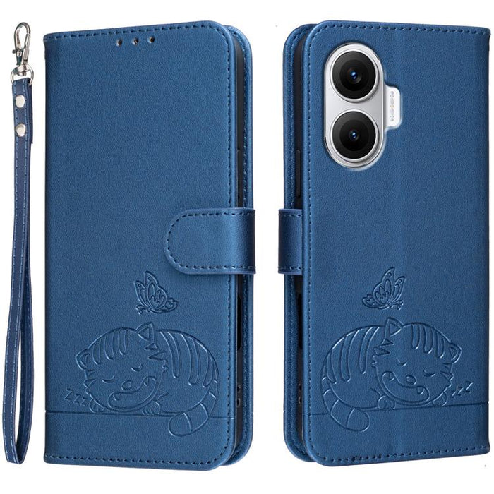 Funda para teléfono de piel vegana con estampado RFID de mariposa y gato, con correa., For Redmi 15C 5G / 4G Global 171mm, For Redmi 15C 5G / 4G EU 173mm, For Redmi A5 4G 173.3mm, For Redmi A5 4G 171.7mm, For Redmi Note 14 4G 164.84mm                  ...