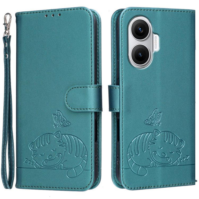 Funda para teléfono de piel vegana con estampado RFID de mariposa y gato, con correa., For Redmi 15C 5G / 4G Global 171mm, For Redmi 15C 5G / 4G EU 173mm, For Redmi A5 4G 173.3mm, For Redmi A5 4G 171.7mm, For Redmi Note 14 4G 164.84mm                  ...