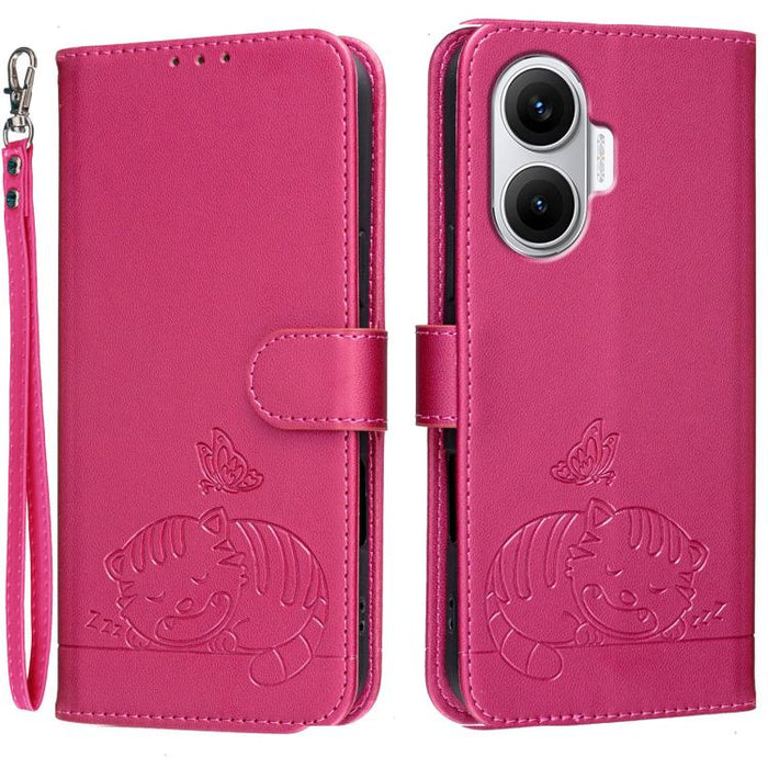 Funda para teléfono de piel vegana con estampado RFID de mariposa y gato, con correa., For Redmi 15C 5G / 4G Global 171mm, For Redmi 15C 5G / 4G EU 173mm, For Redmi A5 4G 173.3mm, For Redmi A5 4G 171.7mm, For Redmi Note 14 4G 164.84mm                  ...