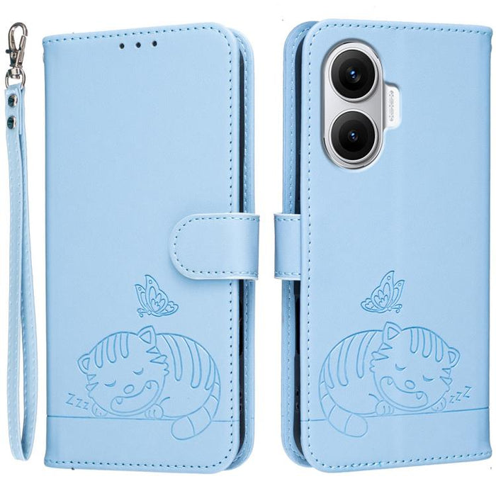 Funda para teléfono de piel vegana con estampado RFID de mariposa y gato, con correa., For Redmi 15C 5G / 4G Global 171mm, For Redmi 15C 5G / 4G EU 173mm, For Redmi A5 4G 173.3mm, For Redmi A5 4G 171.7mm, For Redmi Note 14 4G 164.84mm                  ...