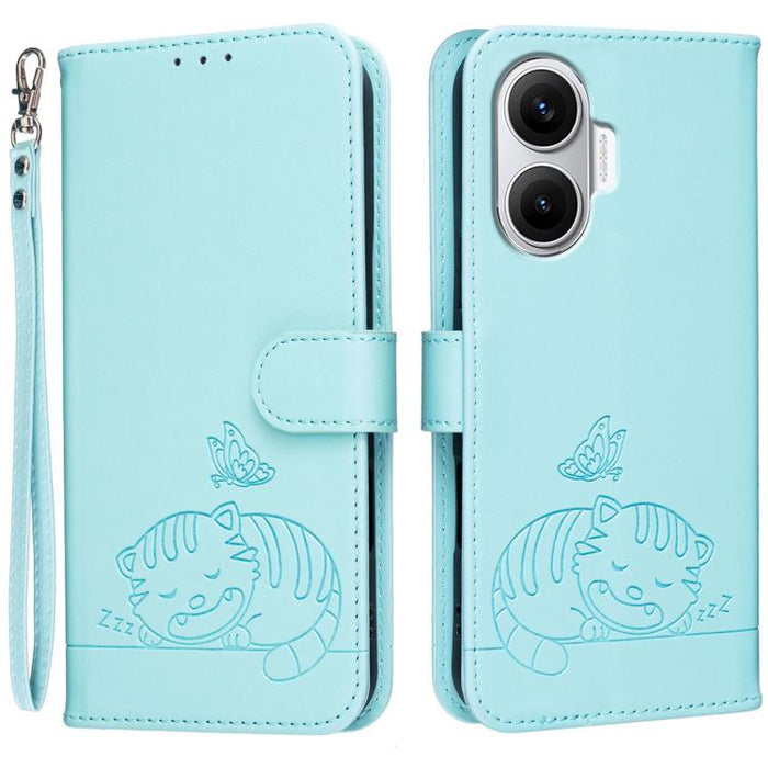 Funda para teléfono de piel vegana con estampado RFID de mariposa y gato, con correa., For Redmi 15C 5G / 4G Global 171mm, For Redmi 15C 5G / 4G EU 173mm, For Redmi A5 4G 173.3mm, For Redmi A5 4G 171.7mm, For Redmi Note 14 4G 164.84mm                  ...