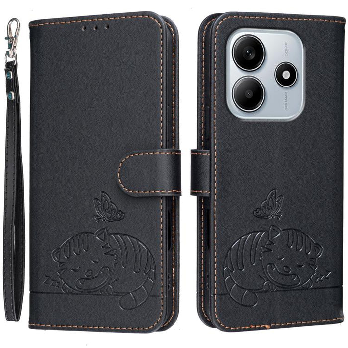 Funda para teléfono de piel vegana con estampado RFID de mariposa y gato, con correa., For Redmi 15C 5G / 4G Global 171mm, For Redmi 15C 5G / 4G EU 173mm, For Redmi A5 4G 173.3mm, For Redmi A5 4G 171.7mm, For Redmi Note 14 4G 164.84mm                  ...