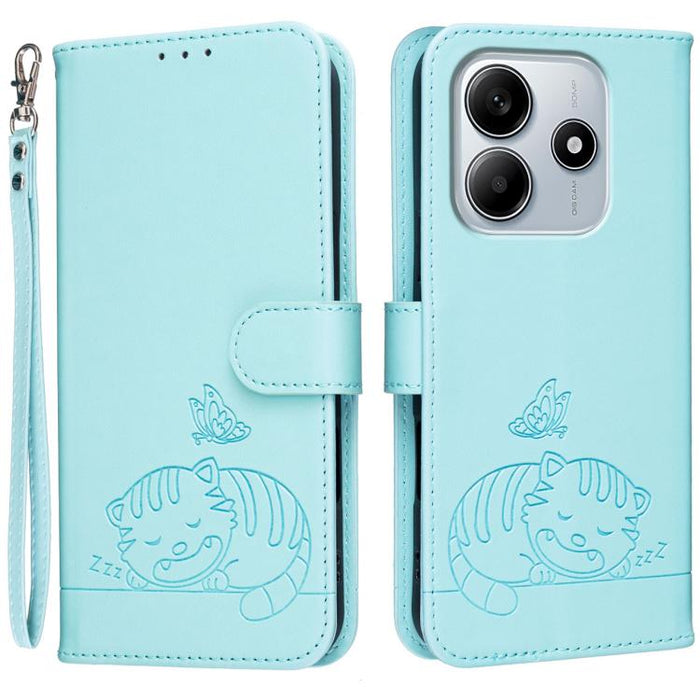 Funda para teléfono de piel vegana con estampado RFID de mariposa y gato, con correa., For Redmi 15C 5G / 4G Global 171mm, For Redmi 15C 5G / 4G EU 173mm, For Redmi A5 4G 173.3mm, For Redmi A5 4G 171.7mm, For Redmi Note 14 4G 164.84mm                  ...