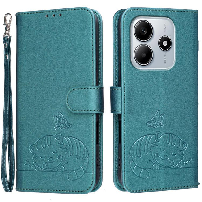 Funda para teléfono de piel vegana con estampado RFID de mariposa y gato, con correa., For Redmi 15C 5G / 4G Global 171mm, For Redmi 15C 5G / 4G EU 173mm, For Redmi A5 4G 173.3mm, For Redmi A5 4G 171.7mm, For Redmi Note 14 4G 164.84mm                  ...