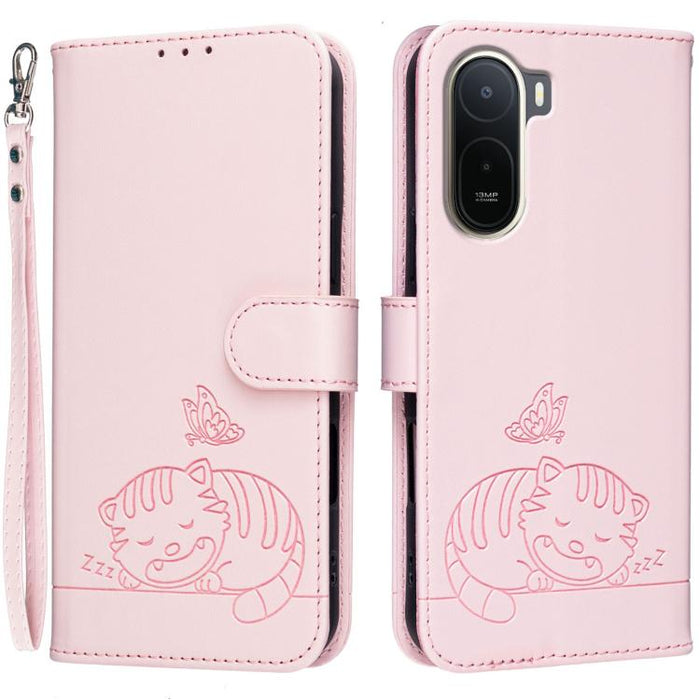 Funda para teléfono de piel vegana con estampado RFID de mariposa y gato, con correa., For Redmi 15a 5G, For Redmi A7 Pro 4G 171mm, For Redmi Turbo 5 Max / Poco X8 Pro Max 5G, For Redmi Turbo 5 / Poco X8 Pro 5G, For Redmi K90 ProMax / Poco F8 Ultra    ...